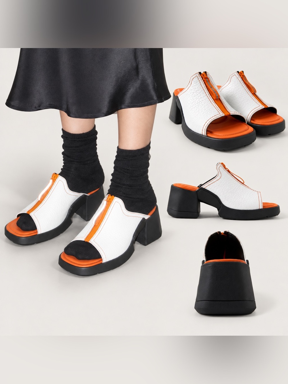 Miista Bertie White Orange Leather Zip Platform Mule Sandals 7.5 $280